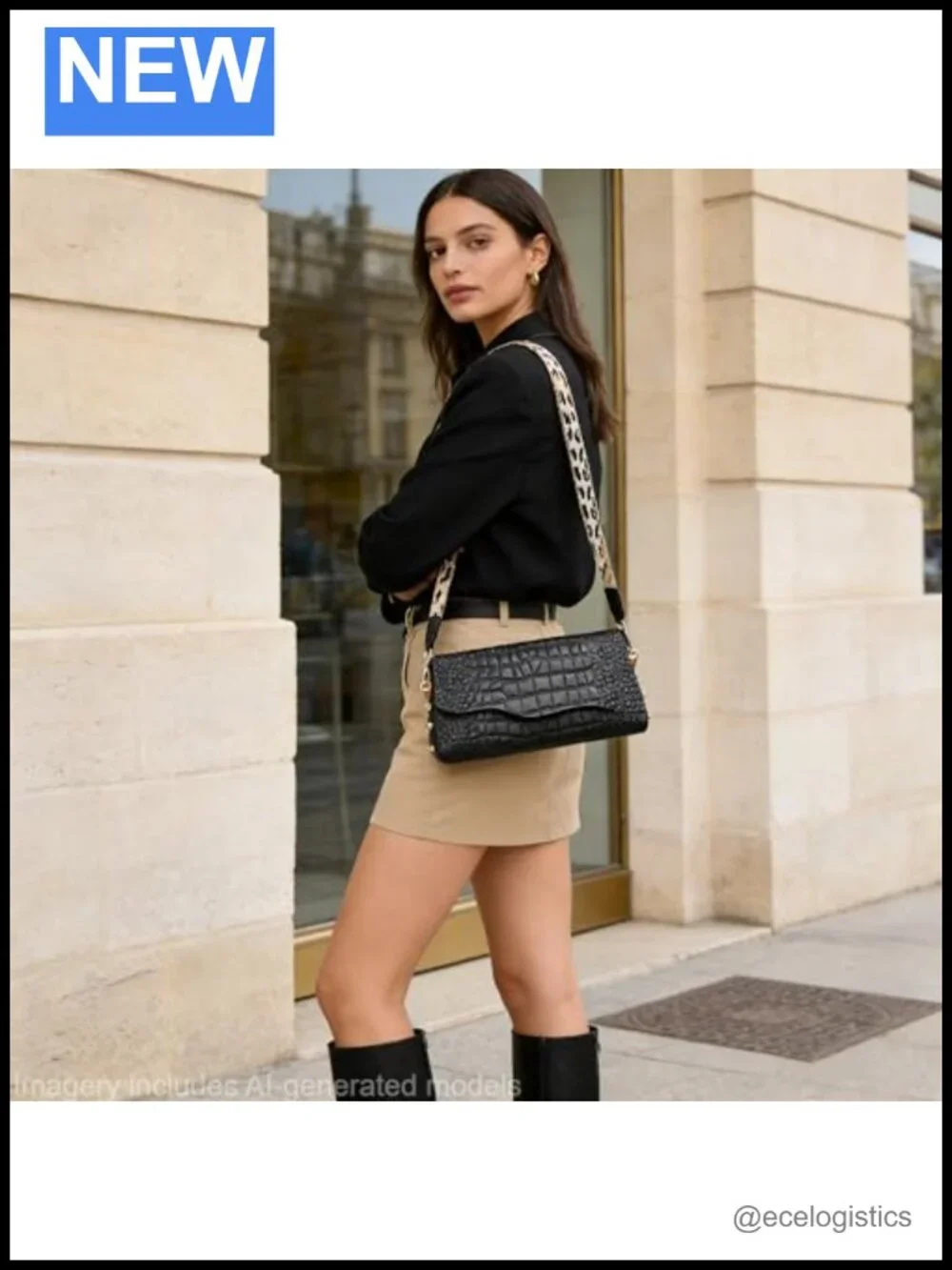 Genuine Leather Crocodile Pattern Shoulder Bag Women Handmade Purse 3 Ways Wear